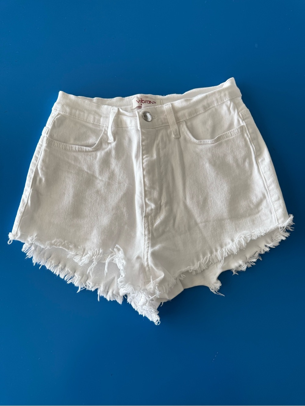 Vibrant M.I.U White High-Rise Frayed Denim Shorts. Like New. Size 0-2